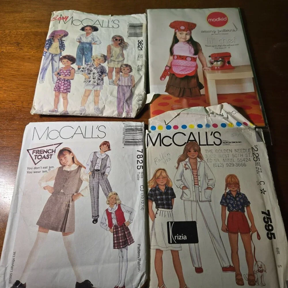 McCalls kids sewing patterns mixed lot pants, tops, apron unverified